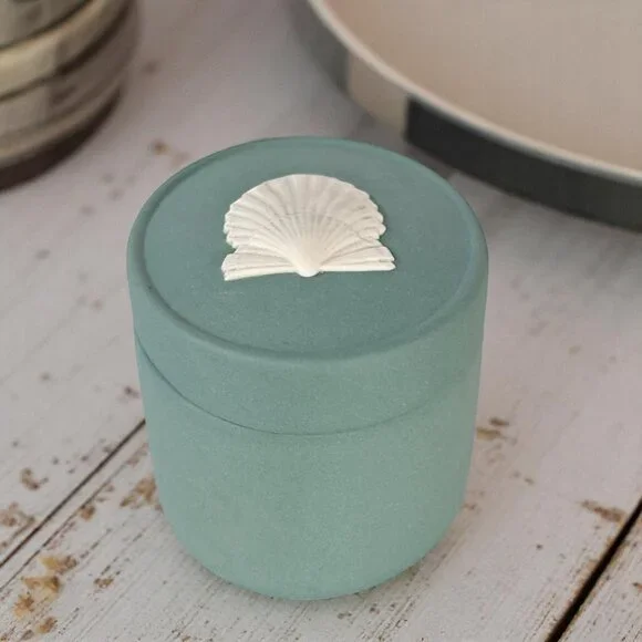 Wedgewood Teal Green Blue Sea Shell Trinket Ring Box Rare Jasperware
